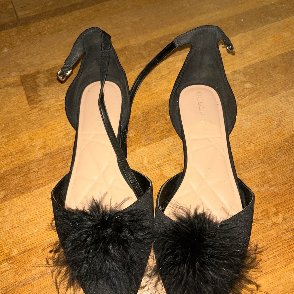 BCBGeneration Black Feathered Flats